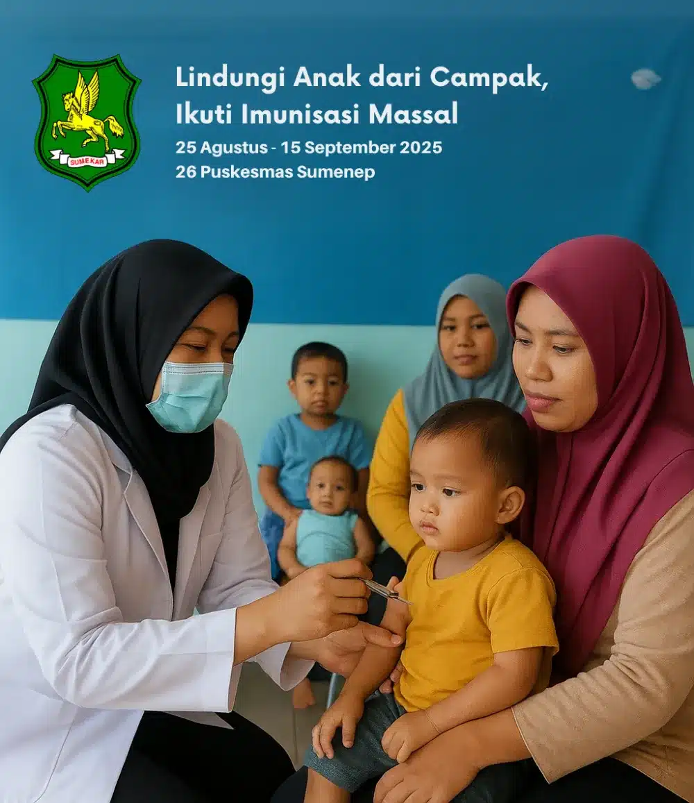 "Petugas kesehatan memberikan imunisasi campak kepada anak-anak dalam program imunisasi massal di Kabupaten Sumenep."
