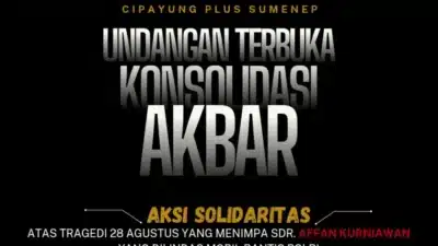 Gabungan organisasi Cipayung Plus Sumenep saat menggelar Konsolidasi Akbar di Taman Bunga sebagai respons atas tragedi Affan Kurniawan yang tewas dilindas mobil rantis Polri.