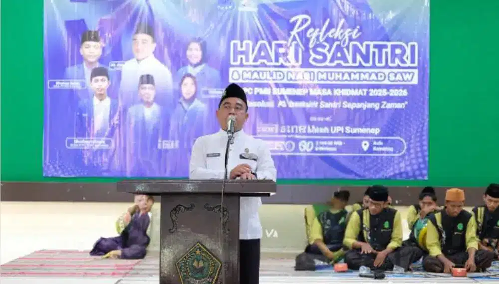 Kegiatan Refleksi Hari Santri dan Maulid Nabi yang digelar PC PMII Sumenep di Aula Kemenag, dihadiri ratusan kader dengan semangat kebangsaan pada Jumat (07/11/2025). (ISTIMEWA)