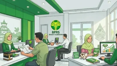 Ilustrasi pelayanan nasabah di kantor BPRS Bhakti Sumekar yang sibuk merencanakan keuangan jelang akhir tahun.