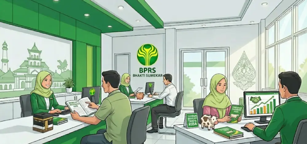 Ilustrasi pelayanan nasabah di kantor BPRS Bhakti Sumekar yang sibuk merencanakan keuangan jelang akhir tahun.